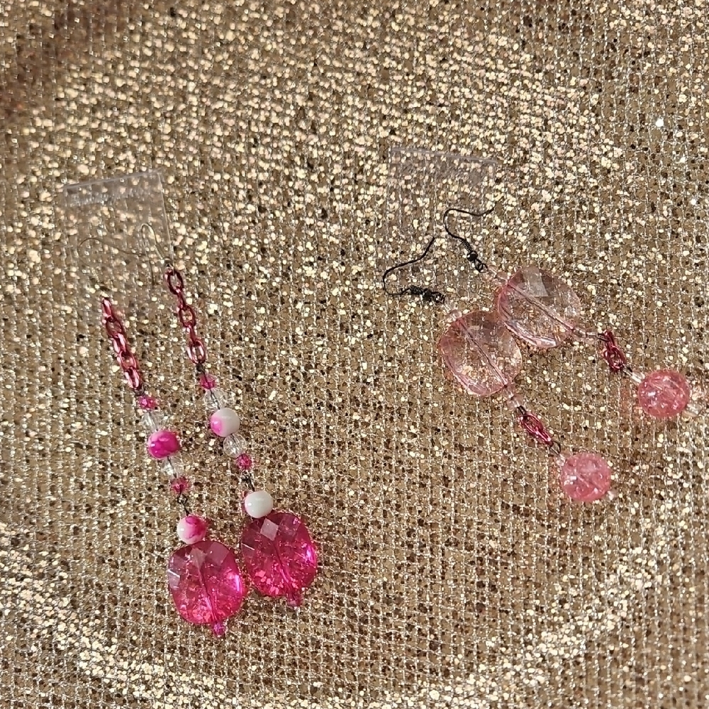 Elegant Pink Beaded Earrings Set